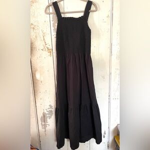 Smocked midi Everlane tank dress in black poplin